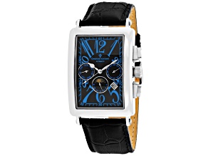 Christian Van Sant Men's Prodigy Black Dial with Blue Accents, White Bezel, Black Leather Watch