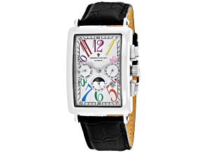 Christian Van Sant Men's Prodigy White Dial, Multi-color Accents, White Bezel, Black Leather Watch