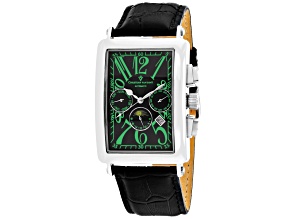Christian Van Sant Men's Prodigy Black Dial with Green Accents, White Bezel, Black Leather Watch