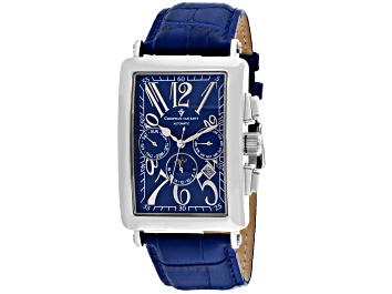 Picture of Christian Van Sant Men's Prodigy Blue Dial with White Accents, White Bezel, Blue Leather Strap Watch