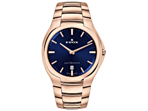 Edox Men Les Bemonts 40mm Quartz Rose Stainless Steel Watch, Blue Dial