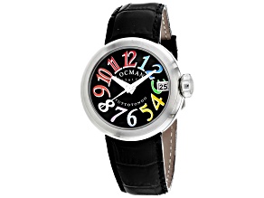 Locman Women's Tuttotondo Black Dial with Multi-color Accents Black Leather Strap Watch