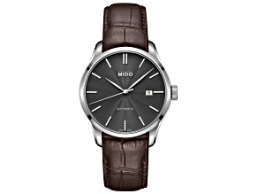 Mido Men's Belluna II 40mm Automatic Watch with Brown Leather Strap, Black Dial