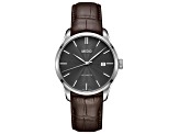 Mido Men's Belluna II 40mm Automatic Watch with Brown Leather Strap, Black Dial