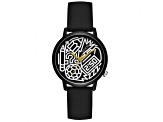 Guess Women's Classic Black Dial with White Lettering Black Leather Strap Watch