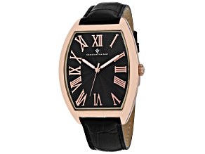 Christian Van Sant Men's Royalty Black Dial, Rose Accents and Bezel, Black Leather Strap Watch