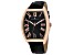 Christian Van Sant Men's Royalty Black Dial, Rose Accents and Bezel, Black Leather Strap Watch