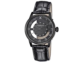 Stuhrling Men's Aviator Black Leather Strap Watch