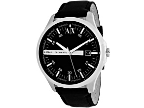Armani Exchange Men's Classic Black Leather Strap Watch