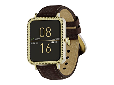 Wrangler Smart Watch Square Antique Gold Tone with Brown Pebble Grain Strap
