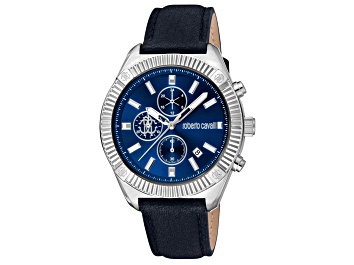 Picture of Roberto Cavalli Men's Robusto Blue Dial, Black Leather Strap Watch