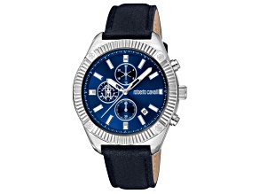 Roberto Cavalli Men's Robusto Blue Dial, Black Leather Strap Watch