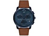 Movado Men's Bold Thin Blue Dial, Brown Leather Strap Watch