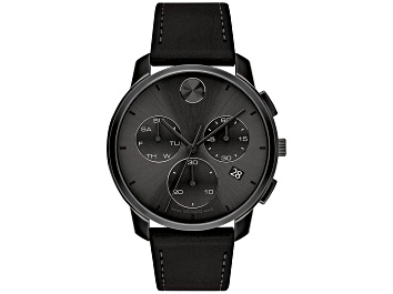 Picture of Movado Men's Bold Thin Black Dial, Black Leather Strap Watch