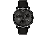 Movado Men's Bold Thin Black Dial, Black Leather Strap Watch