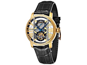 Thomas Earnshaw Men's West Minster 42mm Yellow Dial Black Leather Strap Watch