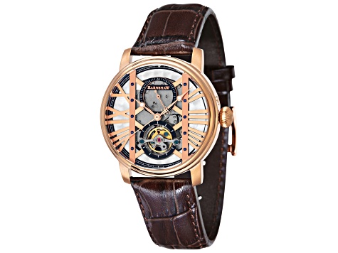 Thomas Earnshaw Men's West Minster 42mm Rose Dial Brown Leather Strap Watch