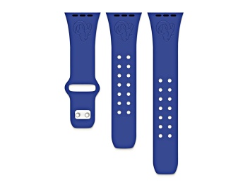 Picture of Gametime Los Angeles Rams Navy Debossed Silicone Apple Watch Band (42/44mm M/L). Watch not included.