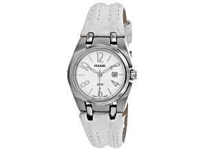 Pulsar Women's Classic Mother-Of-Pearl Dial White Leather Strap Watch