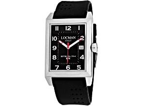 Locman Men's Stealth Rectangular Dial Black Silicone Strap Watch