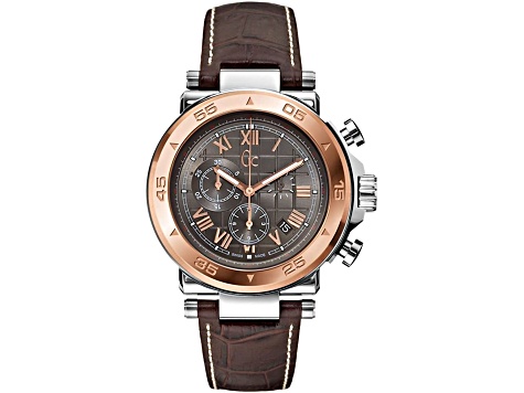 Guess Men's Classic Brown Leather Strap Watch