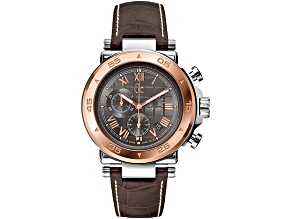 Guess Men's Classic Brown Leather Strap Watch