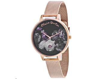 Picture of Olivia Burton Women's Fine Art Floral Design Dial Rose Stainless Steel Mesh Band Watch