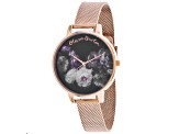 Olivia Burton Women's Fine Art Floral Design Dial Rose Stainless Steel Mesh Band Watch