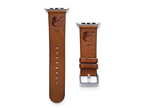 Gametime MLB Baltimore Orioles Tan Leather Apple Watch Band (42/44mm S/M). Watch not included.
