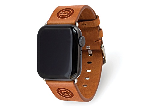 Gametime MLB Chicago Cubs Tan Leather Apple Watch Band (42/44mm S/M). Watch not included.