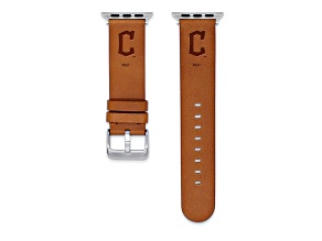 Gametime MLB Cleveland Guardians Tan Leather Apple Watch Band (42/44mm S/M). Watch not included.
