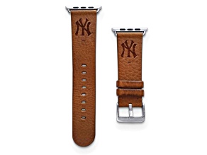 Gametime MLB New York Yankees Tan Leather Apple Watch Band (42/44mm S/M). Watch not included.