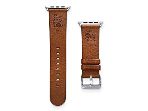 Gametime MLB St. Louis Cardinals Tan Leather Apple Watch Band (42/44mm S/M). Watch not included.