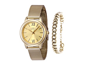Invicta Angel 30mm Yellow Stainless Steel Mesh Band Quartz Watch and Bracelet Set