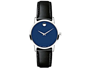 Movado Women's Museum Blue Dial, Black Leather Strap Watch