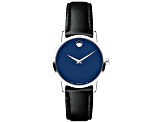 Movado Women's Museum Blue Dial, Black Leather Strap Watch