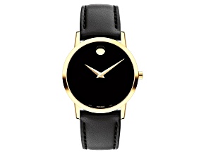 Movado Women's Museum Black Dial, Black Leather Strap Watch