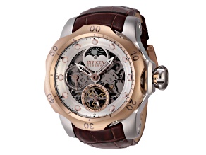 Invicta Reserve Venom 53.7mm Rose Bezel Brown Leather Strap Automatic Watch
