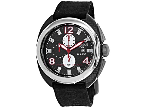 Locman Men's Classic Black Dial White Bezel Black Leather Strap Watch