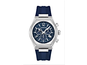 Ferragamo Tonneau Chrono Mens Watch 42MM Stainless Steel Case Blue Sunray Dial Silicone Strap