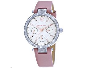 Michael Kors Women's Parker White Dial, Pink Leather Strap Watch