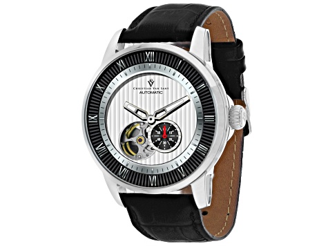 Christian Van Sant Men's Viscay White Dial, Black Leather Strap Watch