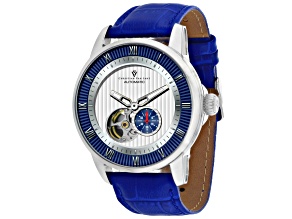 Christian Van Sant Men's Viscay White Dial, Blue Leather Strap Watch