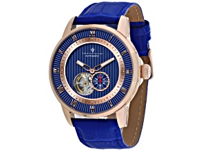 Christian Van Sant Men's Viscay Blue Dial with Rose Accents, Blue Leather Strap Watch