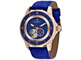 Christian Van Sant Men's Viscay Blue Dial with Rose Accents, Blue Leather Strap Watch