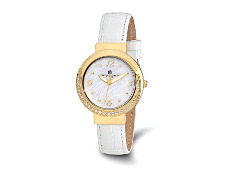 Charles Hubert Ladies IP Plated Stainless Steel Leather 38mm 