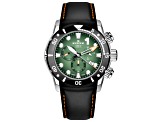 Edox Men CO-1 45mm Quartz Watch with Black Leather Strap, Green Dial