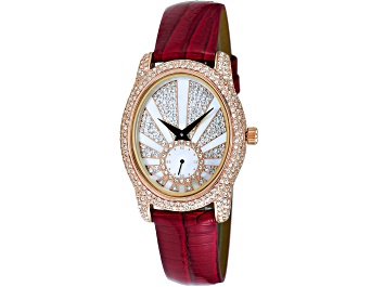 Picture of Adee Kaye Women's Flushy Rose Bezel, Red Leather Strap Watch