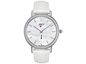 Jacy Women's Ace 35mm Quartz MOP Dial White Leather Strap Watch