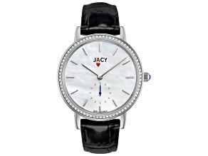 Jacy Women's Ace 35mm Quartz MOP Dial Black Leather Strap Watch